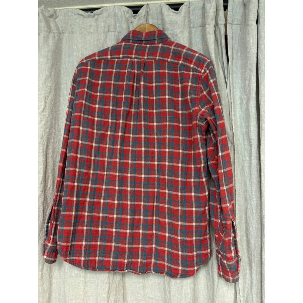 J.Crew Slim Re-Imagined Flannel Shirt Mens Large Red‎ Blue Plaid Button Down L
